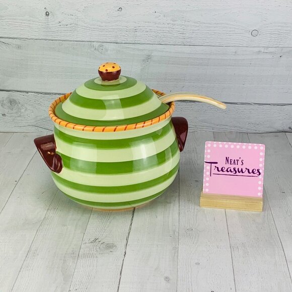 Pfaltzgraff Jana Kolpen PISTOULET Stoneware Green Lid & Lidle Large Soup Tureen - Picture 1 of 13